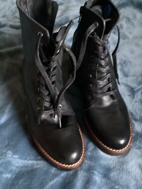 Black Lace-Up Leather Ankle Boots - Women